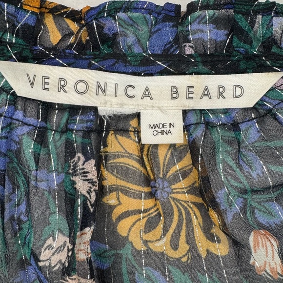 Veronica Beard Floral Ruffle V-Neck Blouse - Picture 16 of 16